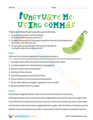 Punctuation Using Commas Worksheet