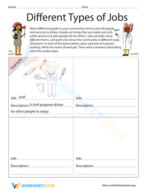 Different Types of Jobs Worksheet