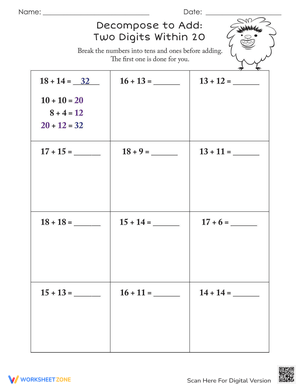 Decompose to Add: Two Digits Within 20