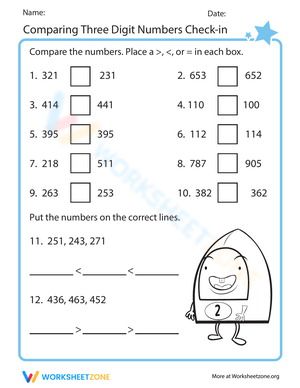 Comparing Three-Digit Numbers Worksheet