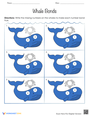 Whale Bonds Number Bonds Worksheet