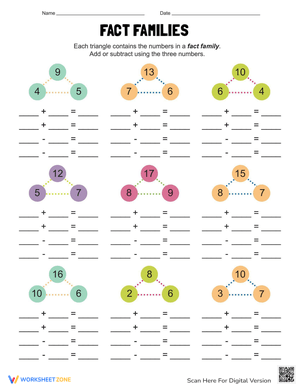 Fact Families Triangle Worksheet