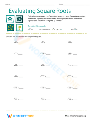 Simplifying Square Roots Worksheet