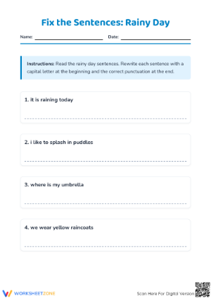 Printable Fix the Sentences Worksheet | Grade 1 ELA