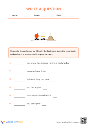 Grade 1 Writing Questions — Printable No-Prep Worksheet