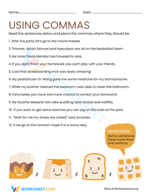 Mastering Commas: Using Commas Worksheet
