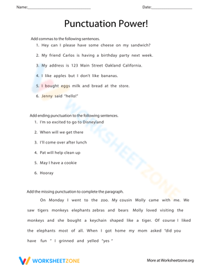 Punctuation Power Worksheet