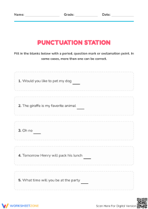 Essential Ending Punctuation Worksheet | Grade 1 Grammar