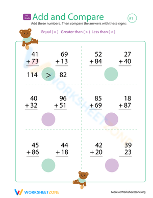 Adding and Comparing Numbers Worksheet
