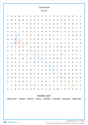 Universe-Themed Word Search Puzzle