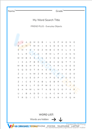 Everyday Objects Word Search - Find Home & School Items!