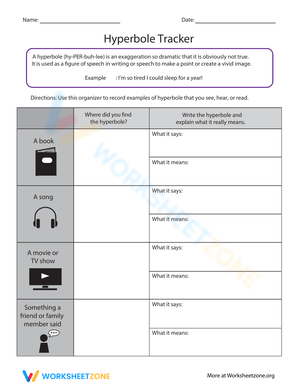 Hyperbole Tracker Worksheet