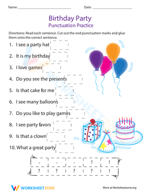 Birthday Party Punctuation Practice
