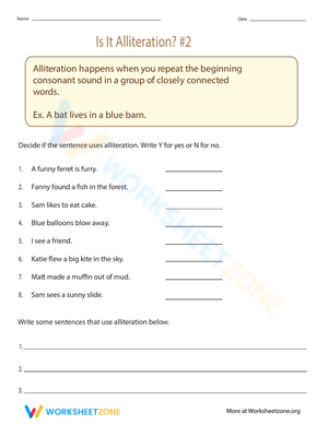 Is It Alliteration? Worksheet 2