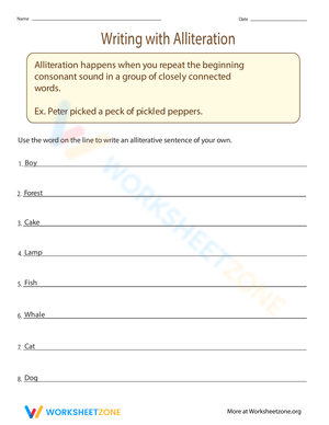 Writing with Alliteration Worksheet