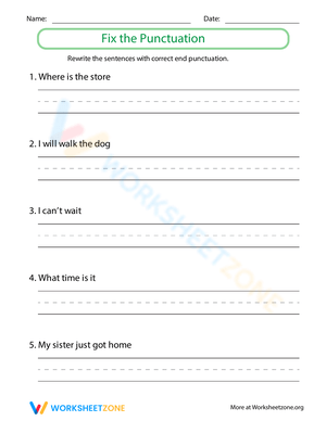 Fix the Punctuation Worksheet