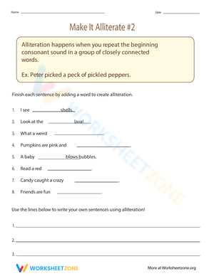 Make It Alliterate Worksheet 2