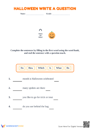 Printable Halloween Writing Questions Worksheet | Grade 1