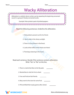 Wacky Alliteration Worksheet