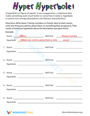 Understanding Hyperbole Worksheet