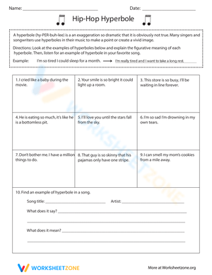 Hip Hop Hyperboles Worksheet