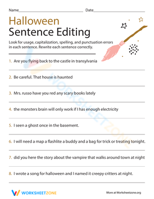 Sentence Editing Practice Sheet