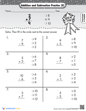 Basic Addition Practice Worksheet