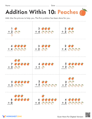 Count 'Em Peaches: Addition Worksheet