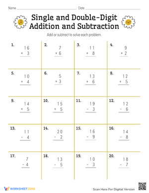 Single & Double Digit Addition-Subtraction