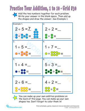 Practice Your Addition 1 to 10 With Shapes