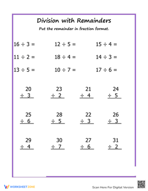 Dividing with Remainders Worksheet