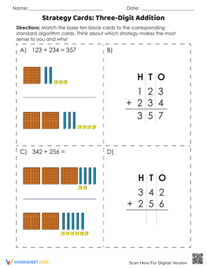 Three-Digit Addition Strategies Worksheet
