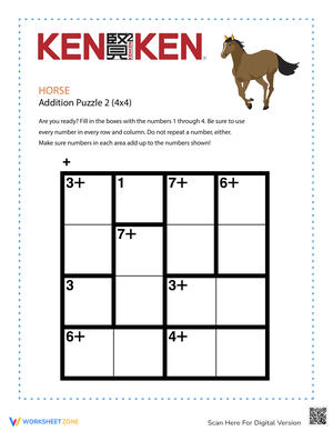 Horse KenKen Logic Puzzle | Grade 10 Essential