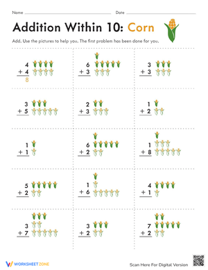 Count 'Em Corn: Fun Addition Worksheet