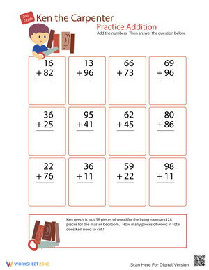 Practice Addition with Ken Carpenter Worksheet