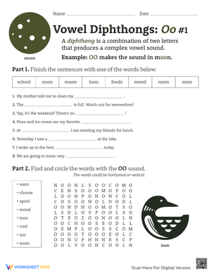 Explore Diphthongs with 'oo' Worksheet