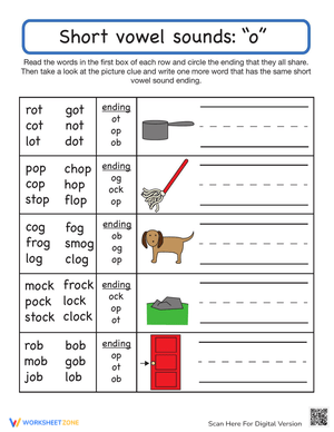 Short Vowel 'O' Phonics Worksheet