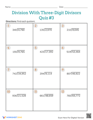 Division with Three-Digit Divisors Quiz