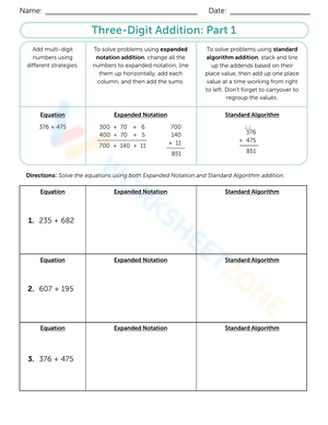 Three-Digit Addition Worksheet