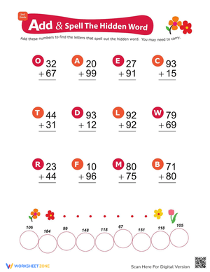 Addition: Spell Hidden Word Puzzle