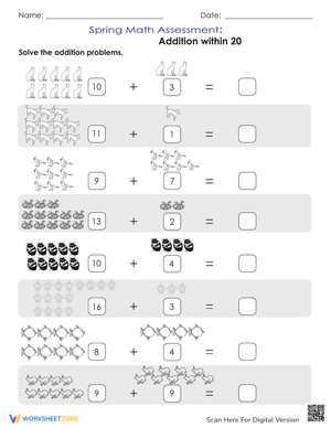 Addition Within 20: Spring Math Assessment