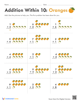 Orange Addition: Count 'Em Worksheet