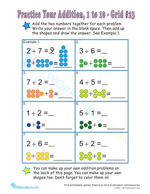 Single Digit Addition Fun Worksheet