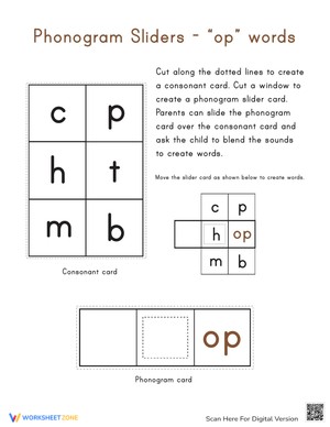 Phonogram Sliders-"op" Word Family