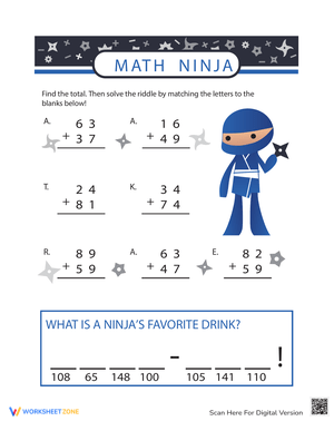 Ninja Riddle: A Fun Math Riddle Worksheet