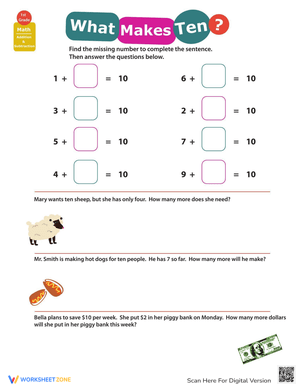 What Makes Ten: Addition Worksheet Fun