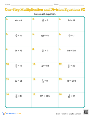 One-Step Multiplication and Division Equations