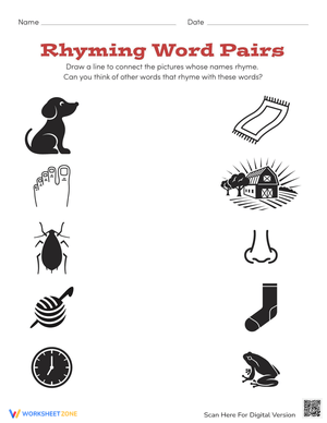 Rhyming Word Pairs Activity for Kids