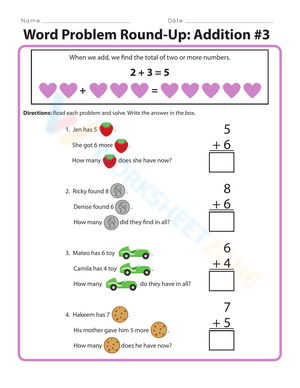 Addition Word Problems Worksheet