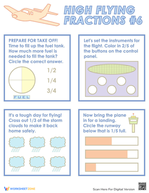 Practice with Flying Fractions Worksheet